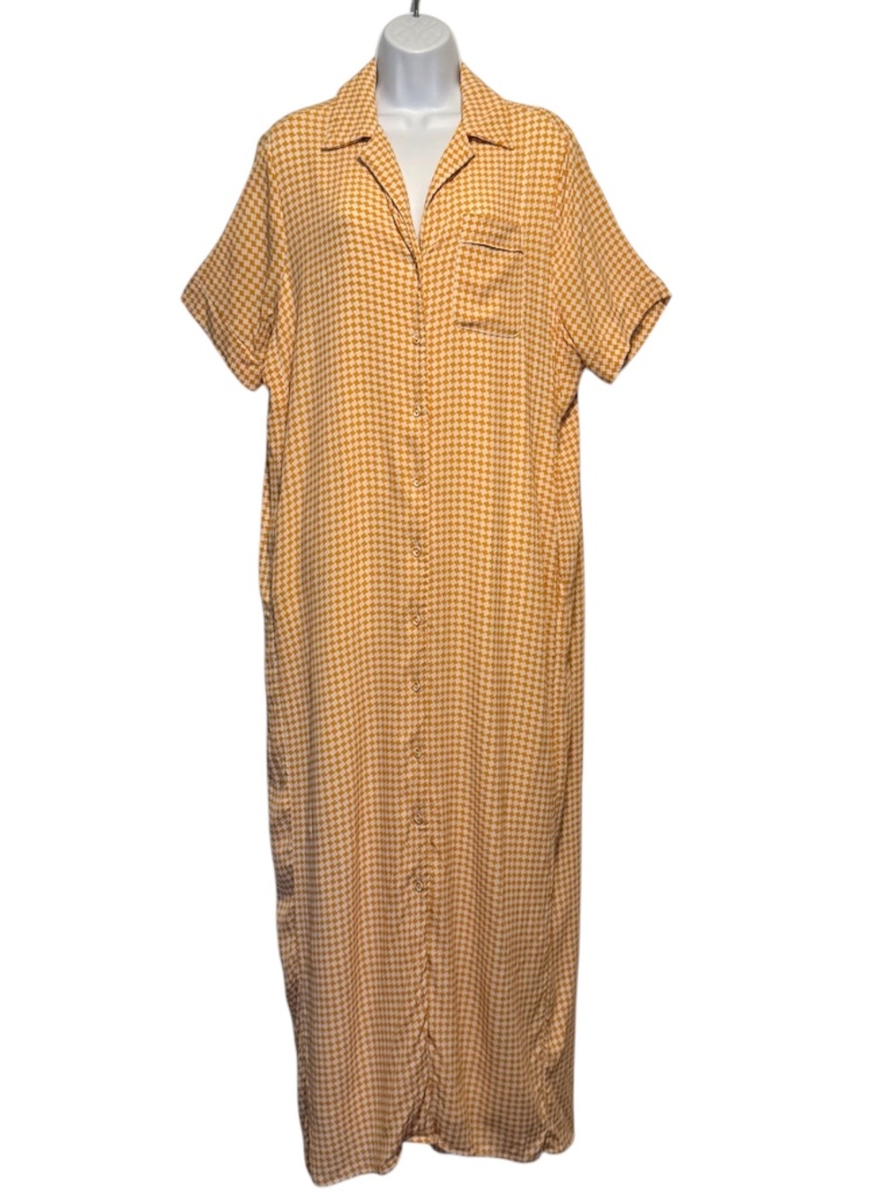 Dissh Yellow White Houndstooth Maxi Shirt Dress Size 4